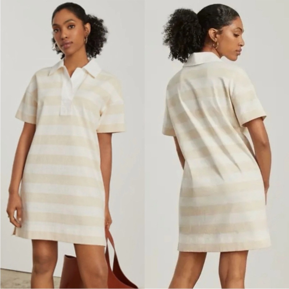 Everlane The Retro Jersey Polo Dress Mini Cashew White Cotton Women's Medium